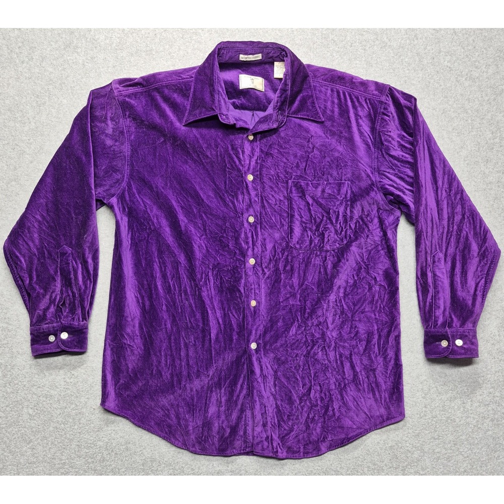 Burma Bibas Shirt Mens L Purple Crushed Cotton 100% Button Up Point Collar